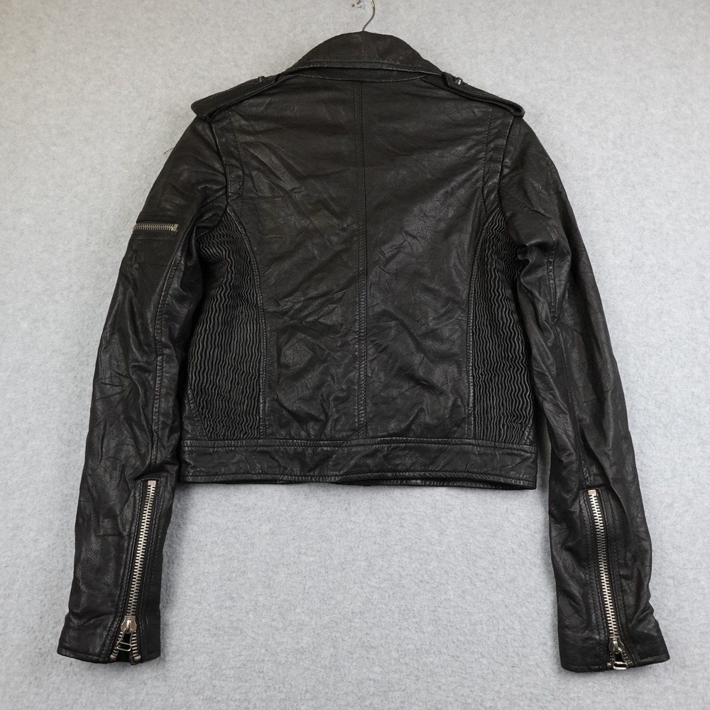 JOES Sheep Leather Jacket Black Biker Moto Zippered Women's Small Cropped Punk - Picture 2 of 16